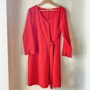NWOT Betabrand Red Umoreil Faux Wrap Tie Waist 3/4 Sleeve Dress